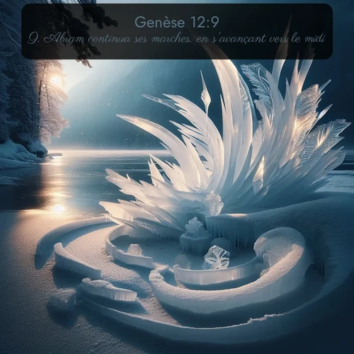 Segond Genèse  ; image nature: image avec le verset biblique :Abram continua ses marches, en s&#039;avançant vers le midi. ;  ; 12:9