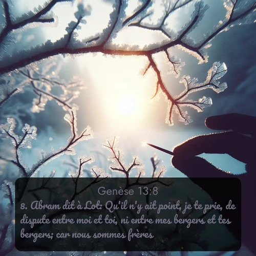 Segond Genèse  ; image nature: image avec le verset biblique :Abram dit à Lot: Qu&#039;il n&#039;y ait point, je te prie, de dispute entre moi et toi, ni entre mes bergers et tes bergers; car nous sommes frères. ;  ; 13:8