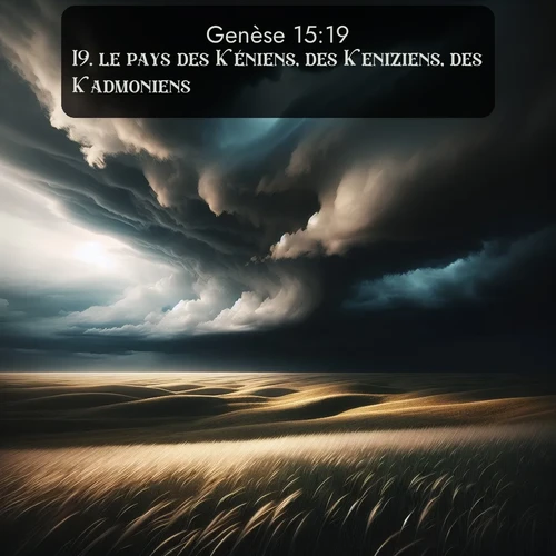 Segond Genèse  ; image nature: image avec le verset biblique :le pays des Kéniens, des Keniziens, des Kadmoniens, ;  ; 15:19