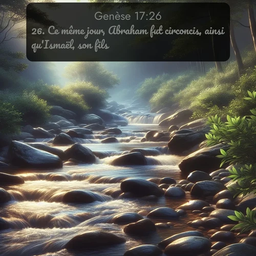 Segond Genèse  ; image nature: image avec le verset biblique :Ce même jour, Abraham fut circoncis, ainsi qu&#039;Ismaël, son fils. ;  ; 17:26