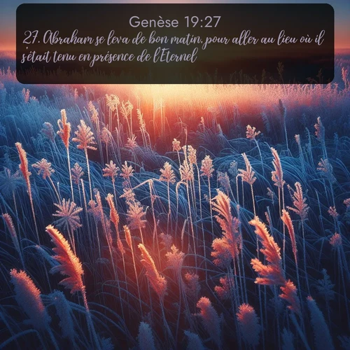 Segond Genèse  ; image nature: image avec le verset biblique :Abraham se leva de bon matin, pour aller au lieu où il s&#039;était tenu en présence de l&#039;Eternel. ;  ; 19:27