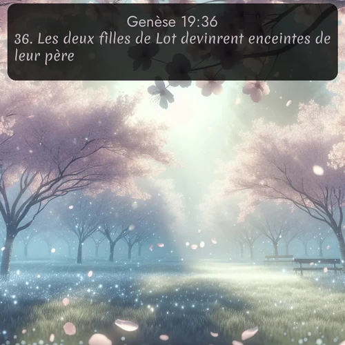 Segond Genèse  ; image nature: image avec le verset biblique :Les deux filles de Lot devinrent enceintes de leur père. ;  ; 19:36