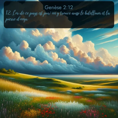 Segond Genèse  ; image nature: image avec le verset biblique :L&#039;or de ce pays est pur; on y trouve aussi le bdellium et la pierre d&#039;onyx. ;  ; 2:12
