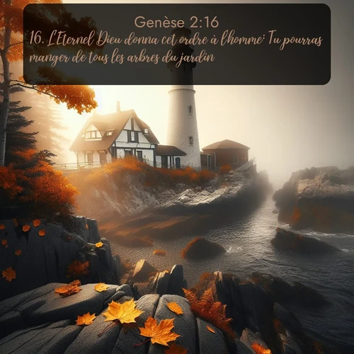 Segond Genèse  ; image nature: image avec le verset biblique :L&#039;Eternel Dieu donna cet ordre à l&#039;homme: Tu pourras manger de tous les arbres du jardin; ;  ; 2:16