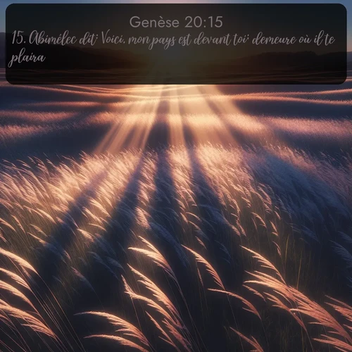 Segond Genèse  ; image nature: image avec le verset biblique :Abimélec dit: Voici, mon pays est devant toi; demeure où il te plaira. ;  ; 20:15