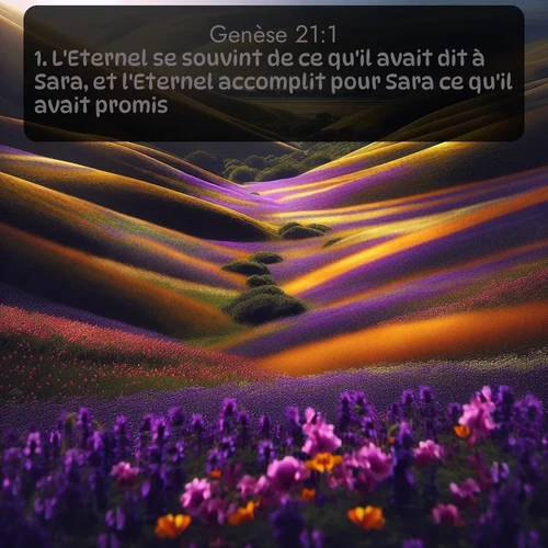 Segond Genèse  ; image nature: image avec le verset biblique :L&#039;Eternel se souvint de ce qu&#039;il avait dit à Sara, et l&#039;Eternel accomplit pour Sara ce qu&#039;il avait promis. ;  ; 21:1