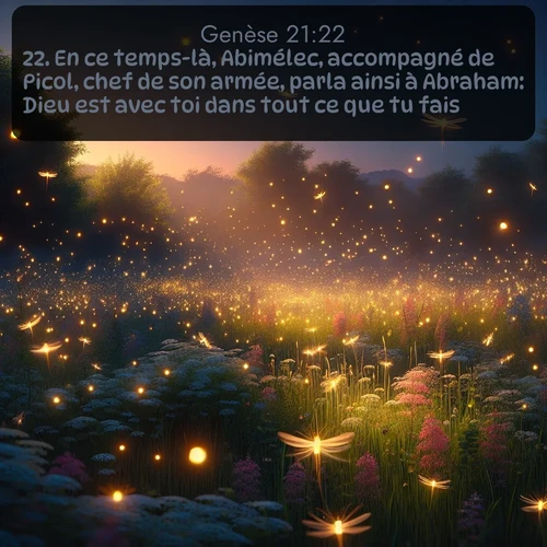 Segond Genèse  ; image nature: image avec le verset biblique :En ce temps-là, Abimélec, accompagné de Picol, chef de son armée, parla ainsi à Abraham: Dieu est avec toi dans tout ce que tu fais. ;  ; 21:22