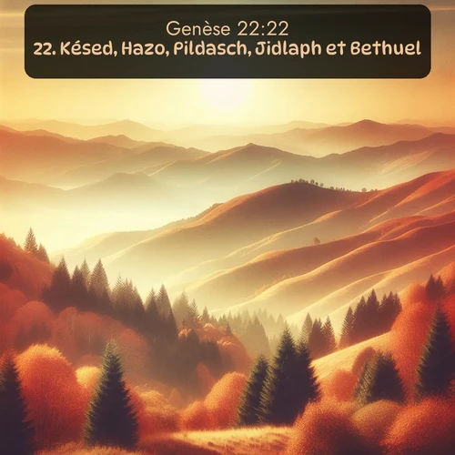 Segond Genèse  ; image nature: image avec le verset biblique :Késed, Hazo, Pildasch, Jidlaph et Bethuel. ;  ; 22:22