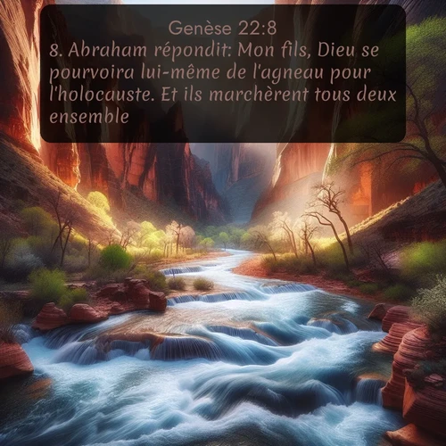 Segond Genèse  ; image nature: image avec le verset biblique :Abraham répondit: Mon fils, Dieu se pourvoira lui-même de l&#039;agneau pour l&#039;holocauste. Et ils marchèrent tous deux ensemble. ;  ; 22:8