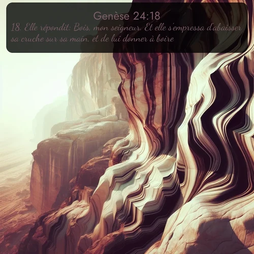 Segond Genèse  ; image nature: image avec le verset biblique :Elle répondit: Bois, mon seigneur. Et elle s&#039;empressa d&#039;abaisser sa cruche sur sa main, et de lui donner à boire. ;  ; 24:18