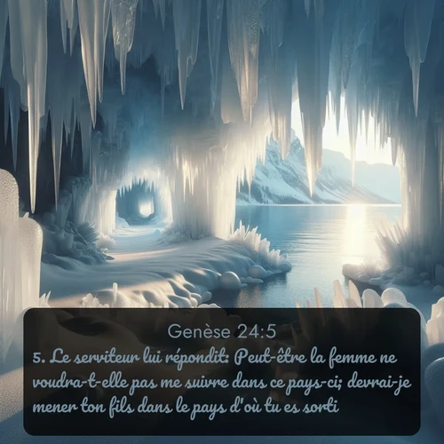 Segond Genèse  ; image nature: image avec le verset biblique :Le serviteur lui répondit: Peut-être la femme ne voudra-t-elle pas me suivre dans ce pays-ci; devrai-je mener ton fils dans le pays d&#039;où tu es sorti? ;  ; 24:5