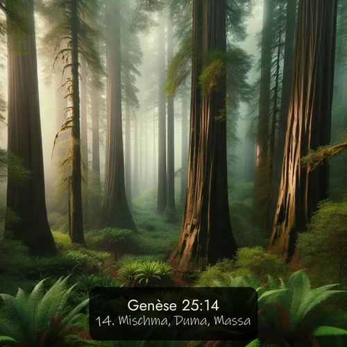 Segond Genèse  ; image nature: image avec le verset biblique :Mischma, Duma, Massa, ;  ; 25:14