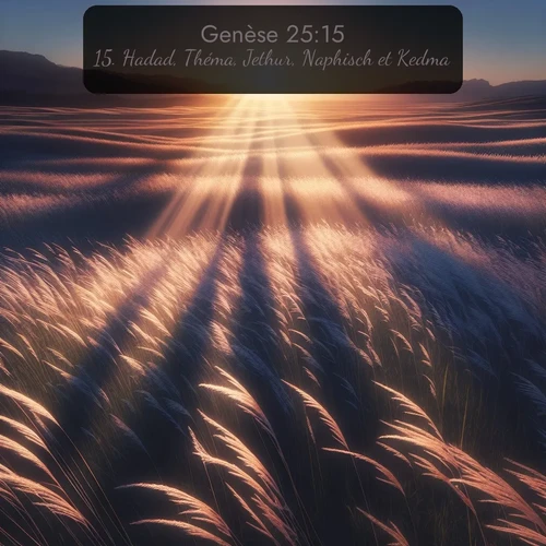 Segond Genèse  ; image nature: image avec le verset biblique :Hadad, Théma, Jethur, Naphisch et Kedma. ;  ; 25:15
