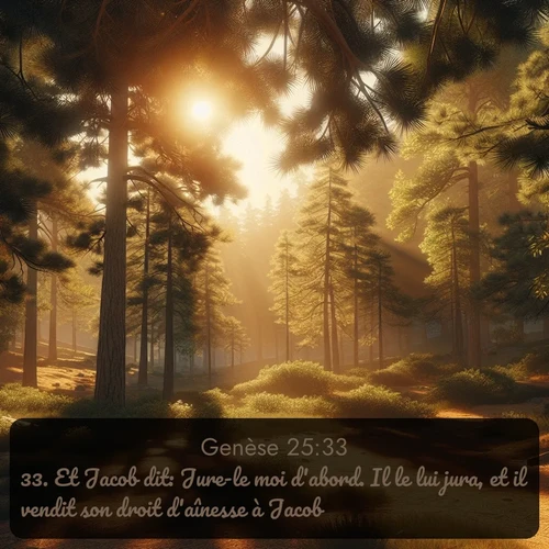 Segond Genèse  ; image nature: image avec le verset biblique :Et Jacob dit: Jure-le moi d&#039;abord. Il le lui jura, et il vendit son droit d&#039;aînesse à Jacob. ;  ; 25:33