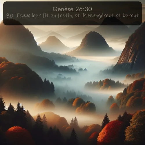 Segond Genèse  ; image nature: image avec le verset biblique :Isaac leur fit un festin, et ils mangèrent et burent. ;  ; 26:30