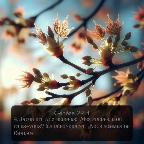Segond Genèse  ; image nature: image avec le verset biblique :Jacob dit aux bergers: Mes frères, d&#039;où êtes-vous? Ils répondirent: Nous sommes de Charan. ;  ; 29:4