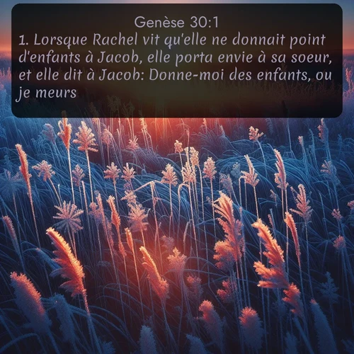 Segond Genèse  ; image nature: image avec le verset biblique :Lorsque Rachel vit qu&#039;elle ne donnait point d&#039;enfants à Jacob, elle porta envie à sa soeur, et elle dit à Jacob: Donne-moi des enfants, ou je meurs! ;  ; 30:1