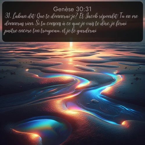 Segond Genèse  ; image nature: image avec le verset biblique :Laban dit: Que te donnerai-je? Et Jacob répondit: Tu ne me donneras rien. Si tu consens à ce que je vais te dire, je ferai paître encore ton troupeau, et je le garderai. ;  ; 30:31