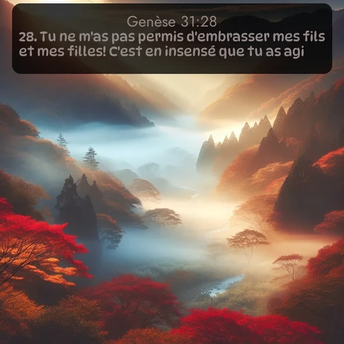 Segond Genèse  ; image nature: image avec le verset biblique :Tu ne m&#039;as pas permis d&#039;embrasser mes fils et mes filles! C&#039;est en insensé que tu as agi. ;  ; 31:28