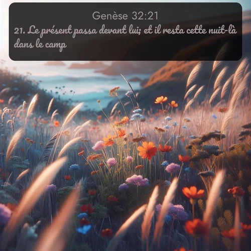 Segond Genèse  ; image nature: image avec le verset biblique :Le présent passa devant lui; et il resta cette nuit-là dans le camp. ;  ; 32:21
