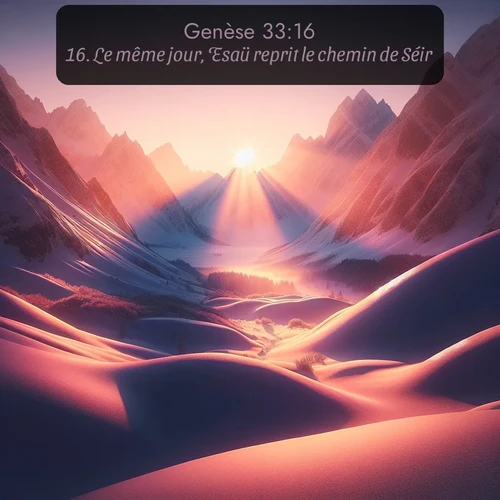 Segond Genèse  ; image nature: image avec le verset biblique :Le même jour, Esaü reprit le chemin de Séir. ;  ; 33:16
