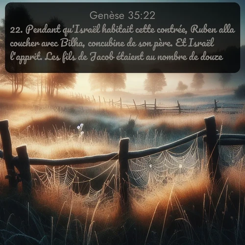 Segond Genèse  ; image nature: image avec le verset biblique :Pendant qu&#039;Israël habitait cette contrée, Ruben alla coucher avec Bilha, concubine de son père. Et Israël l&#039;apprit. Les fils de Jacob étaient au nombre de douze. ;  ; 35:22