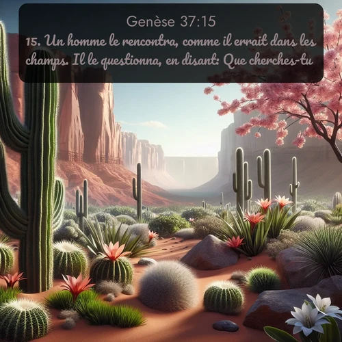 Segond Genèse  ; image nature: image avec le verset biblique :Un homme le rencontra, comme il errait dans les champs. Il le questionna, en disant: Que cherches-tu? ;  ; 37:15
