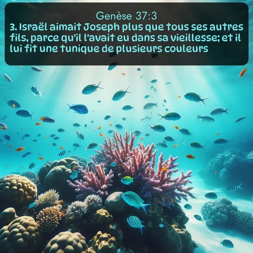 Segond Genèse  ; image nature: image avec le verset biblique :Israël aimait Joseph plus que tous ses autres fils, parce qu&#039;il l&#039;avait eu dans sa vieillesse; et il lui fit une tunique de plusieurs couleurs. ;  ; 37:3