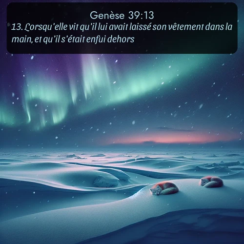 Segond Genèse  ; image nature: image avec le verset biblique :Lorsqu&#039;elle vit qu&#039;il lui avait laissé son vêtement dans la main, et qu&#039;il s&#039;était enfui dehors, ;  ; 39:13