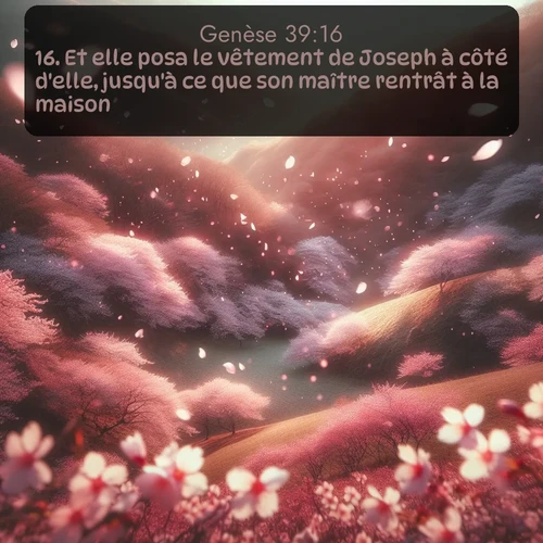 Segond Genèse  ; image nature: image avec le verset biblique :Et elle posa le vêtement de Joseph à côté d&#039;elle, jusqu&#039;à ce que son maître rentrât à la maison. ;  ; 39:16