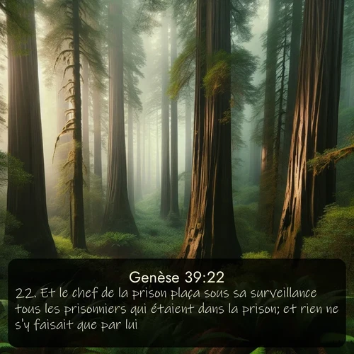 Segond Genèse  ; image nature: image avec le verset biblique :Et le chef de la prison plaça sous sa surveillance tous les prisonniers qui étaient dans la prison; et rien ne s&#039;y faisait que par lui. ;  ; 39:22