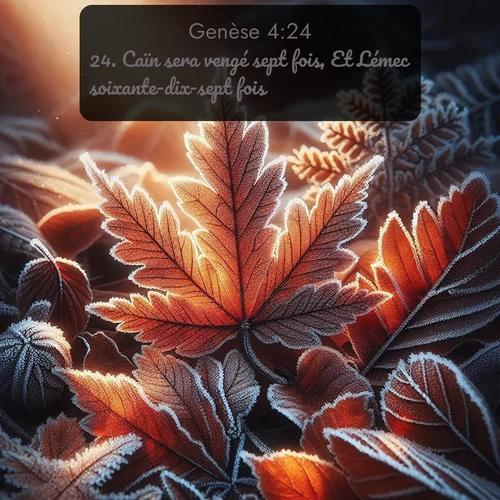 Segond Genèse  ; image nature: image avec le verset biblique :Caïn sera vengé sept fois, Et Lémec soixante-dix-sept fois. ;  ; 4:24