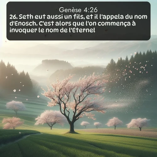 Segond Genèse  ; image nature: image avec le verset biblique :Seth eut aussi un fils, et il l&#039;appela du nom d&#039;Enosch. C&#039;est alors que l&#039;on commença à invoquer le nom de l&#039;Eternel. ;  ; 4:26