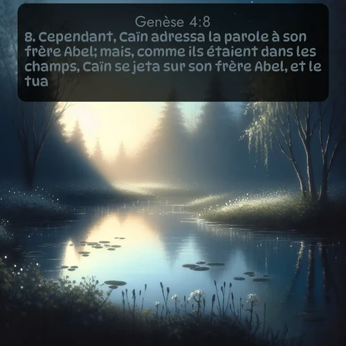 Segond Genèse  ; image nature: image avec le verset biblique :Cependant, Caïn adressa la parole à son frère Abel; mais, comme ils étaient dans les champs, Caïn se jeta sur son frère Abel, et le tua. ;  ; 4:8