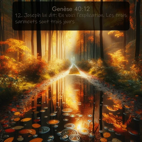 Segond Genèse  ; image nature: image avec le verset biblique :Joseph lui dit: En voici l&#039;explication. Les trois sarments sont trois jours. ;  ; 40:12