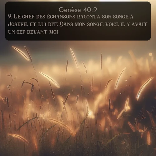 Segond Genèse  ; image nature: image avec le verset biblique :Le chef des échansons raconta son songe à Joseph, et lui dit: Dans mon songe, voici, il y avait un cep devant moi. ;  ; 40:9