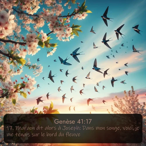 Segond Genèse  ; image nature: image avec le verset biblique :Pharaon dit alors à Joseph: Dans mon songe, voici, je me tenais sur le bord du fleuve. ;  ; 41:17