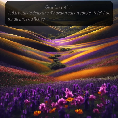 Segond Genèse  ; image nature: image avec le verset biblique :Au bout de deux ans, Pharaon eut un songe. Voici, il se tenait près du fleuve. ;  ; 41:1