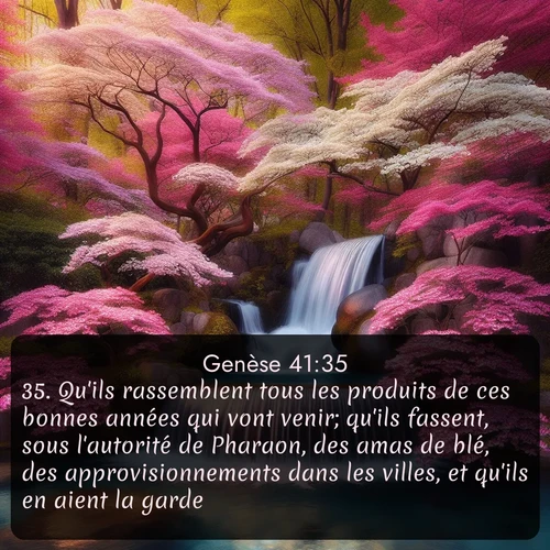 Segond Genèse  ; image nature: image avec le verset biblique :Qu&#039;ils rassemblent tous les produits de ces bonnes années qui vont venir; qu&#039;ils fassent, sous l&#039;autorité de Pharaon, des amas de blé, des approvisionnements dans les villes, et qu&#039;ils en aient la garde. ;  ; 41:35