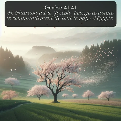 Segond Genèse  ; image nature: image avec le verset biblique :Pharaon dit à Joseph: Vois, je te donne le commandement de tout le pays d&#039;Egypte. ;  ; 41:41