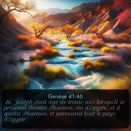 Segond Genèse  ; image nature: image avec le verset biblique :Joseph était âgé de trente ans lorsqu&#039;il se présenta devant Pharaon, roi d&#039;Egypte; et il quitta Pharaon, et parcourut tout le pays d&#039;Egypte. ;  ; 41:46
