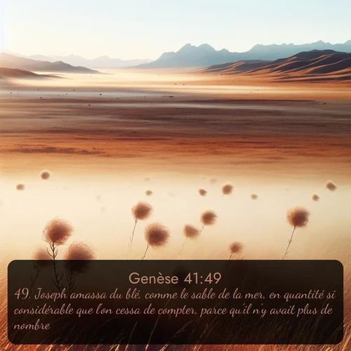 Segond Genèse  ; image nature: image avec le verset biblique :Joseph amassa du blé, comme le sable de la mer, en quantité si considérable que l&#039;on cessa de compter, parce qu&#039;il n&#039;y avait plus de nombre. ;  ; 41:49
