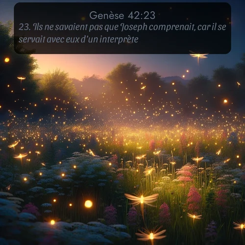 Segond Genèse  ; image nature: image avec le verset biblique :Ils ne savaient pas que Joseph comprenait, car il se servait avec eux d&#039;un interprète. ;  ; 42:23