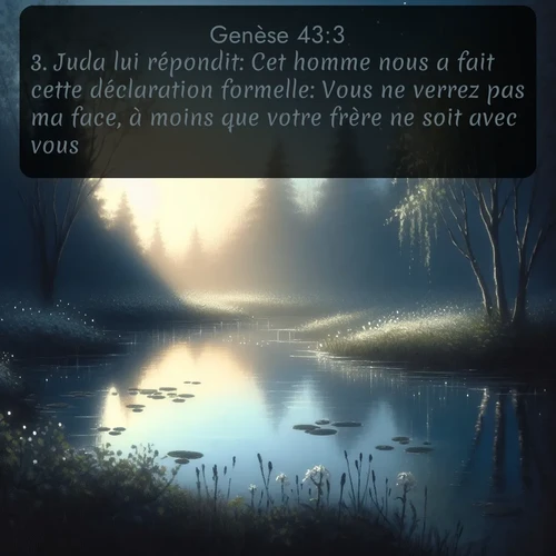 Segond Genèse  ; image nature: image avec le verset biblique :Juda lui répondit: Cet homme nous a fait cette déclaration formelle: Vous ne verrez pas ma face, à moins que votre frère ne soit avec vous. ;  ; 43:3