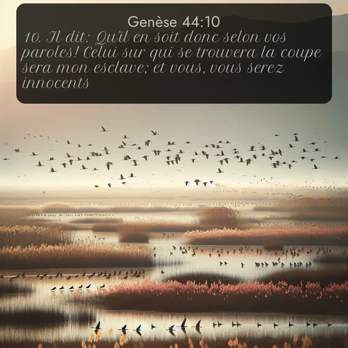 Segond Genèse  ; image nature: image avec le verset biblique :Il dit: Qu&#039;il en soit donc selon vos paroles! Celui sur qui se trouvera la coupe sera mon esclave; et vous, vous serez innocents. ;  ; 44:10