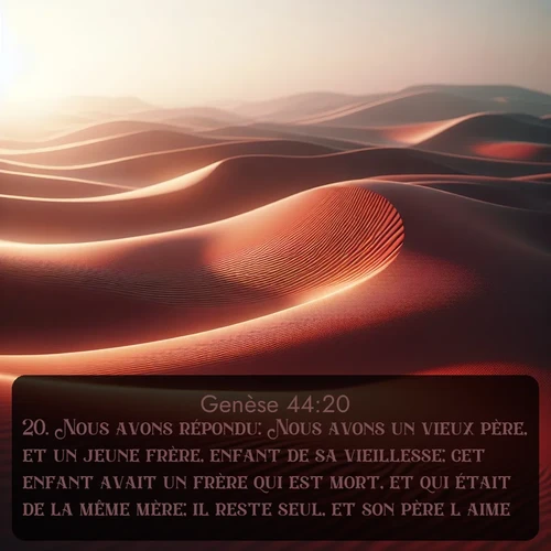 Segond Genèse  ; image nature: image avec le verset biblique :Nous avons répondu: Nous avons un vieux père, et un jeune frère, enfant de sa vieillesse; cet enfant avait un frère qui est mort, et qui était de la même mère; il reste seul, et son père l&#039;aime. ;  ; 44:20