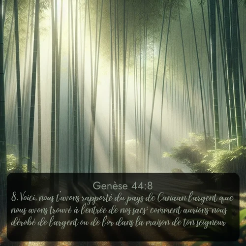 Segond Genèse  ; image nature: image avec le verset biblique :Voici, nous t&#039;avons rapporté du pays de Canaan l&#039;argent que nous avons trouvé à l&#039;entrée de nos sacs; comment aurions-nous dérobé de l&#039;argent ou de l&#039;or dans la maison de ton seigneur? ;  ; 44:8