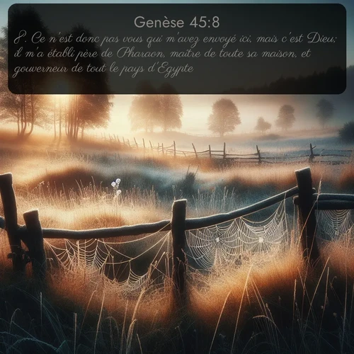 Segond Genèse  ; image nature: image avec le verset biblique :Ce n&#039;est donc pas vous qui m&#039;avez envoyé ici, mais c&#039;est Dieu; il m&#039;a établi père de Pharaon, maître de toute sa maison, et gouverneur de tout le pays d&#039;Egypte. ;  ; 45:8