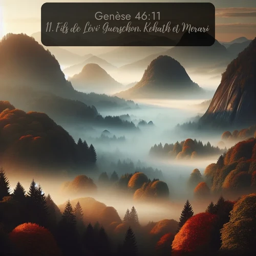 Segond Genèse  ; image nature: image avec le verset biblique :Fils de Lévi: Guerschon, Kehath et Merari. ;  ; 46:11