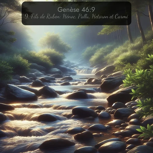 Segond Genèse  ; image nature: image avec le verset biblique :Fils de Ruben: Hénoc, Pallu, Hetsron et Carmi. ;  ; 46:9